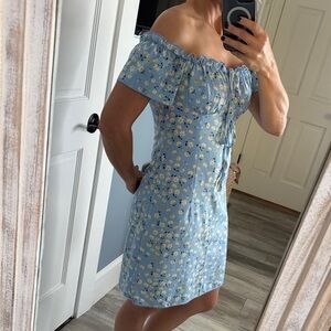 SHEIN Blue Floral Off-Shoulder Mini Dress